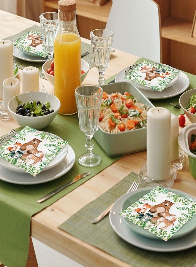 JarThenaAMCS مناديل ورقية لحفلات استقبال المولود الجديد من جارثينا إيه إم سي إس، 100 ورقة، بتصميم حيوانات الغابة، مناديل ورقية للاستخدام مرة واحدة، مزينة برسومات حيوانات الغابة، مثالية لحفلات الغداء والعشاء، مقاس 6.5 × 6.5 بوصة - Image 4